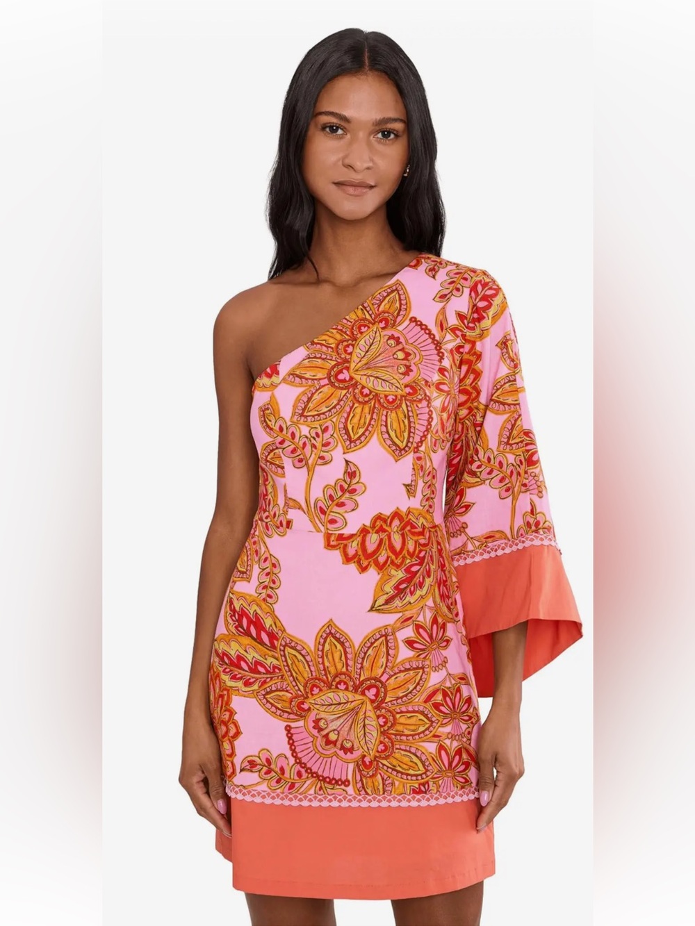 NWT Adrianna Papell Pink/Coral One-Shoulder Floral Mini Dress